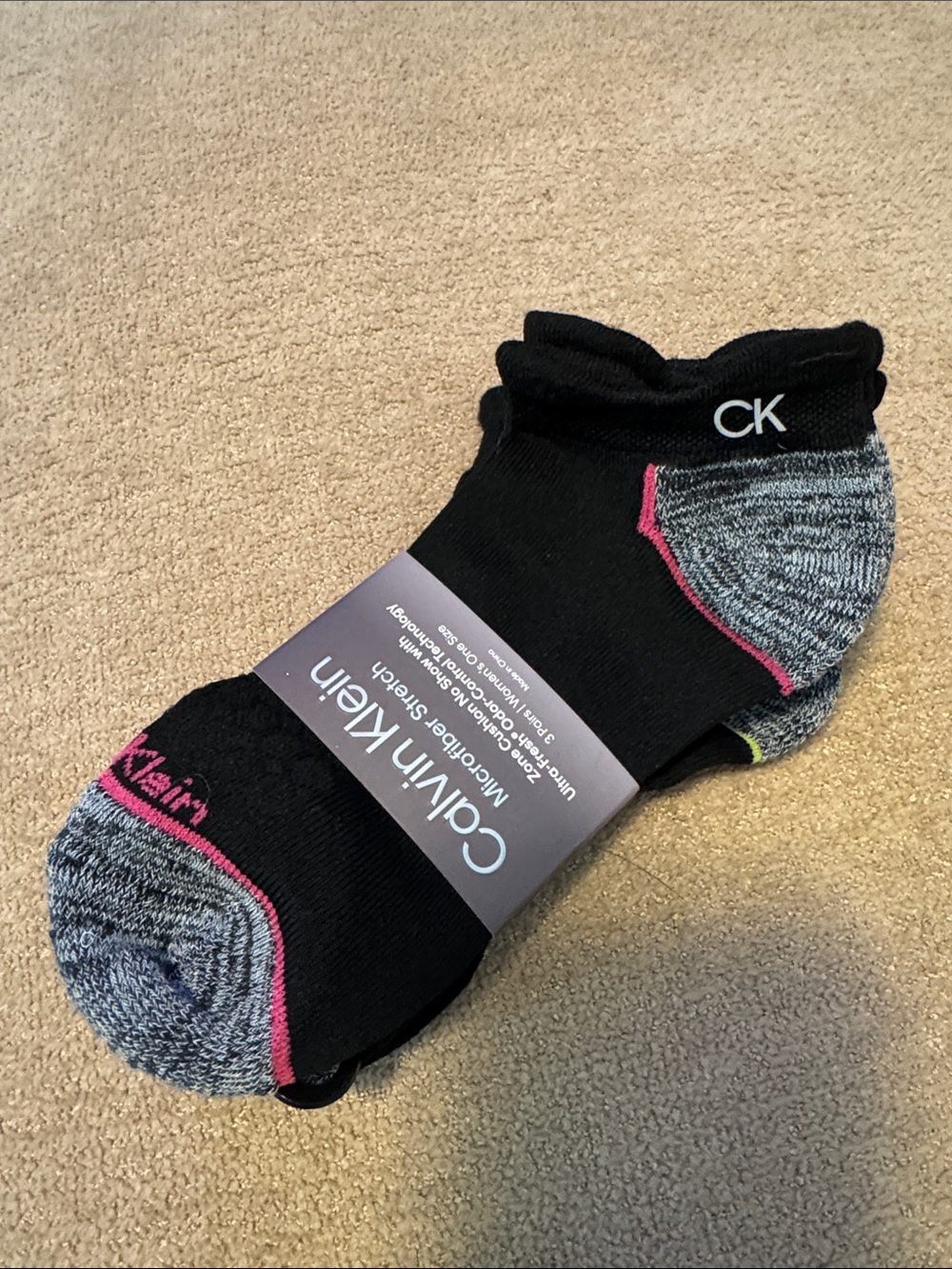 Calvin Klein Black & Gray Low-Cut Athletic Socks with Pink Accent - 3 Pack Women